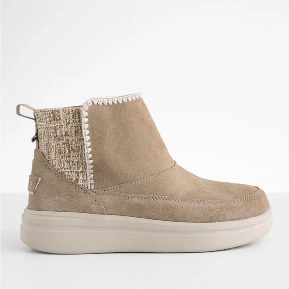 Hey Dude Mel Suede Tan Winter Boots with Quilted Collar - Picture 2 of 6